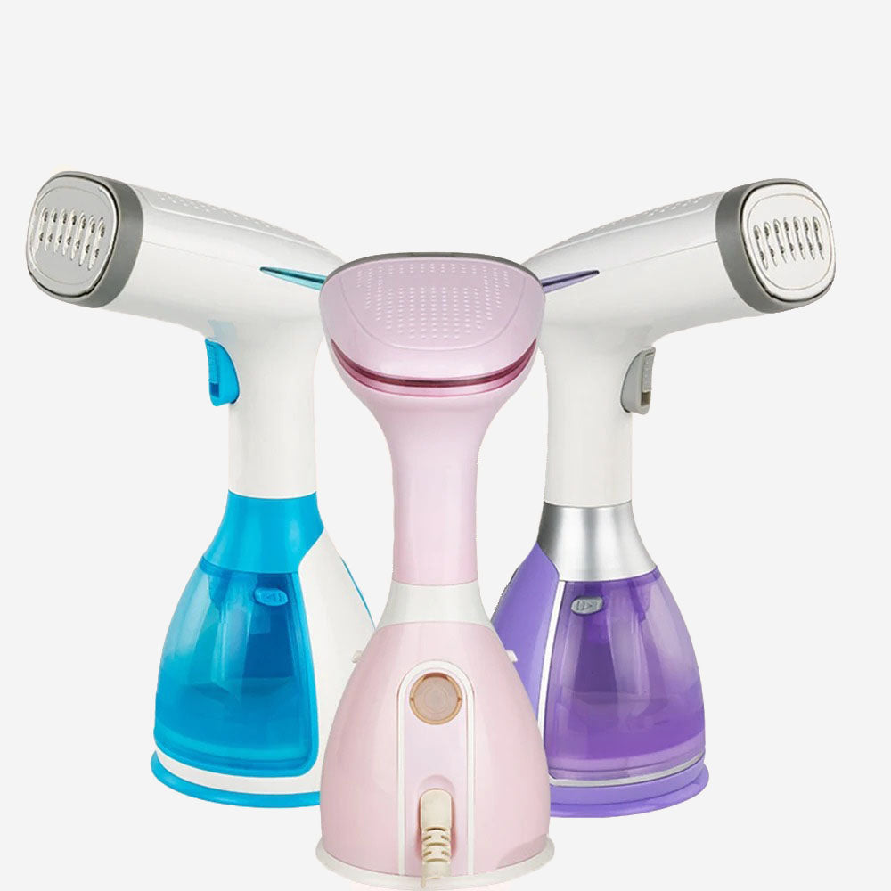 Plancha de vapor portátil colores azul, rosa y lila para ropa rápida